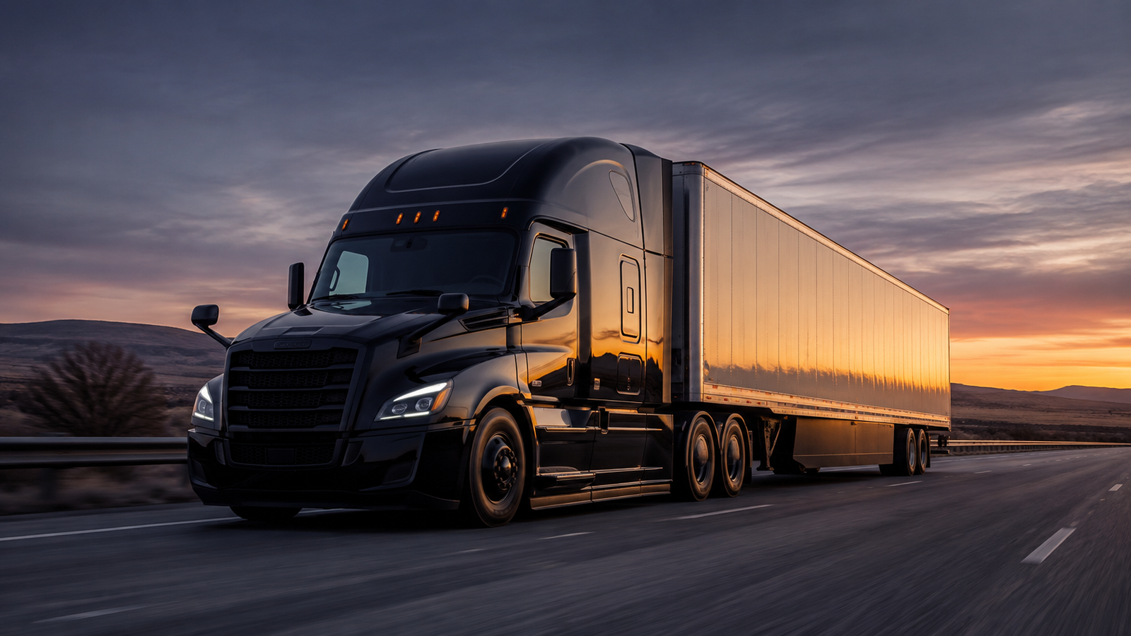 Modern semi truck traveling on a United States highway